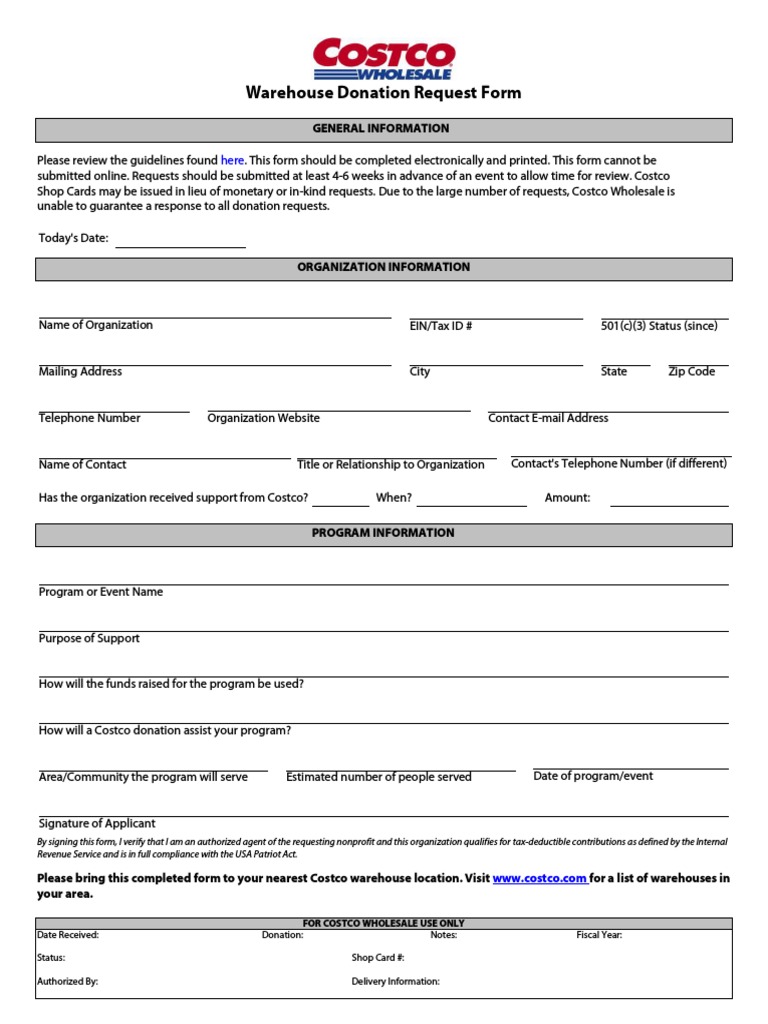 Warehouse Donation Request 090214 PDF Costco Government