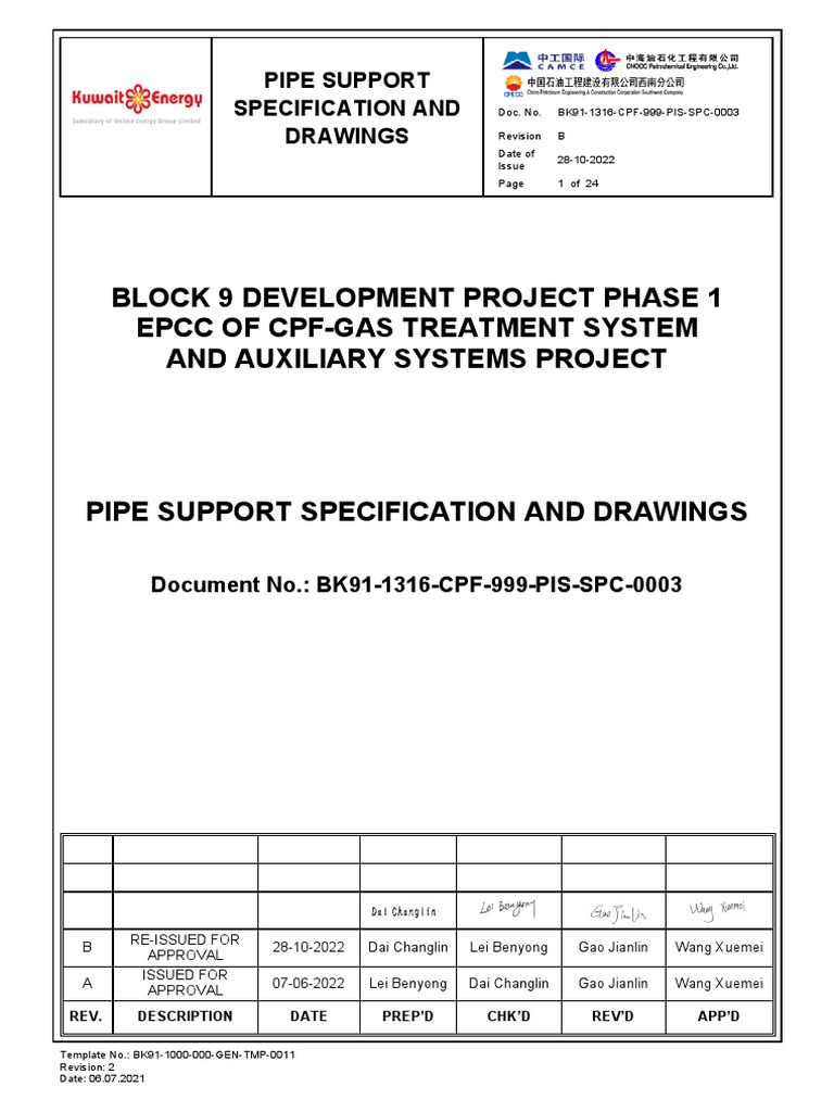 Pipe Support Specifications and Drawings | PDF | Specification ...
