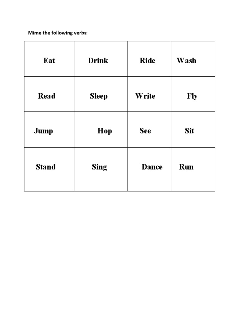 Mime The Following Verbs | PDF
