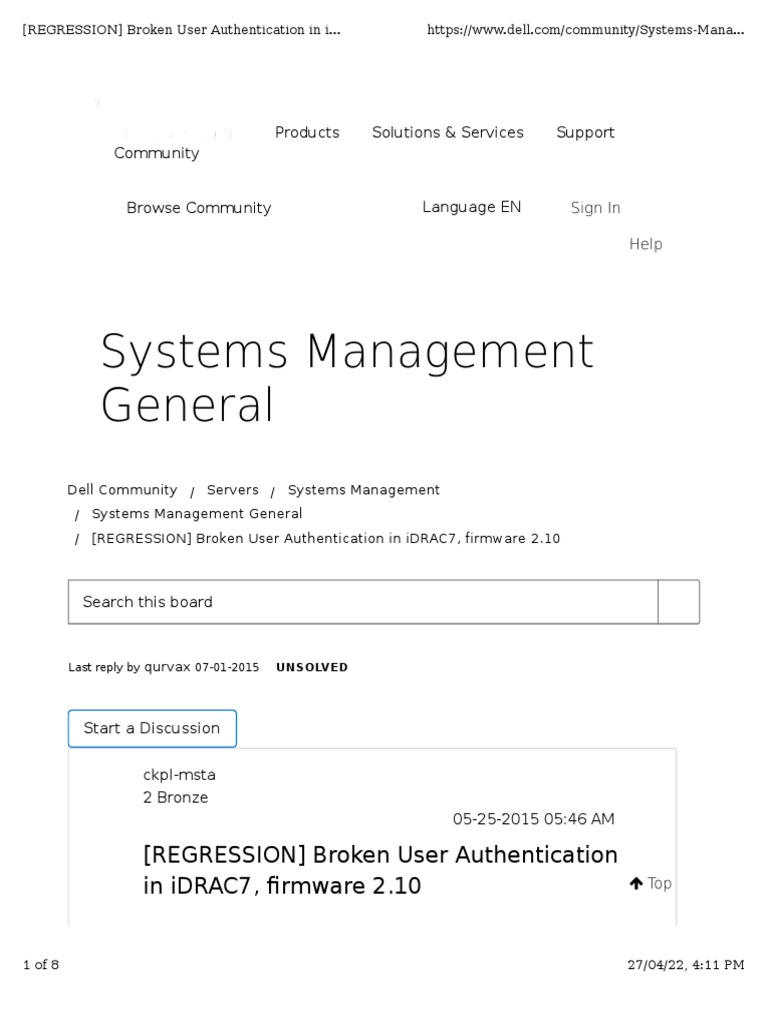 (REGRESSION) Broken User Authentication in iDRAC7, Firmware 2.10 Dell