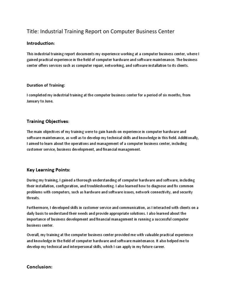 Industrial Training at Computer Center | PDF | Business