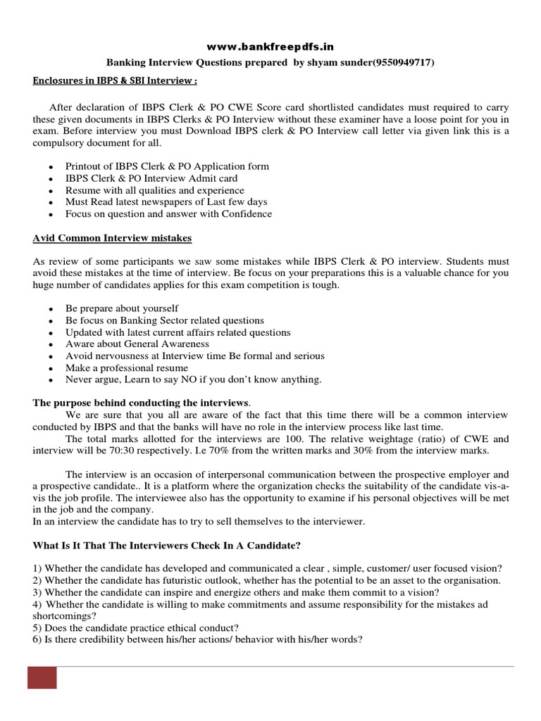 Interview Pdf Modified Bfp Pdf Reserve Bank Of India Banks