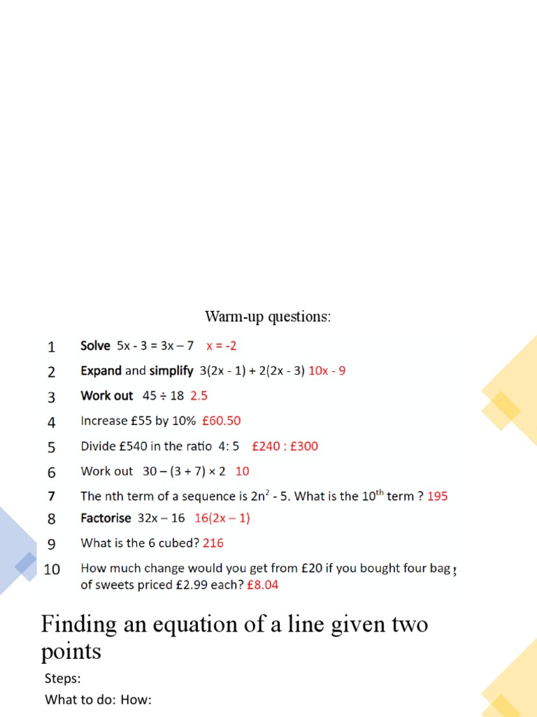 Straight Line Equation Thursday 10s4 | PDF | Algebra | Theoretical Physics