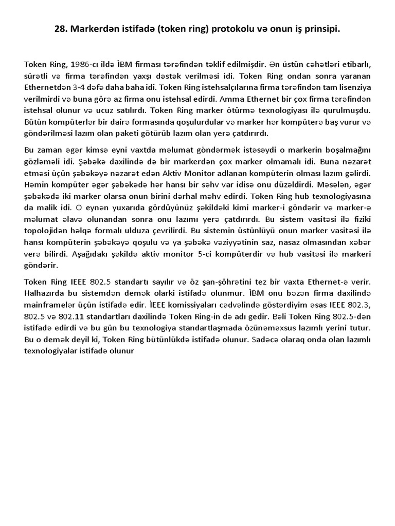 28-Markerdən Istifadə (Token Ring) Protokolu VƏ Onun Iş Prinsipi. | PDF