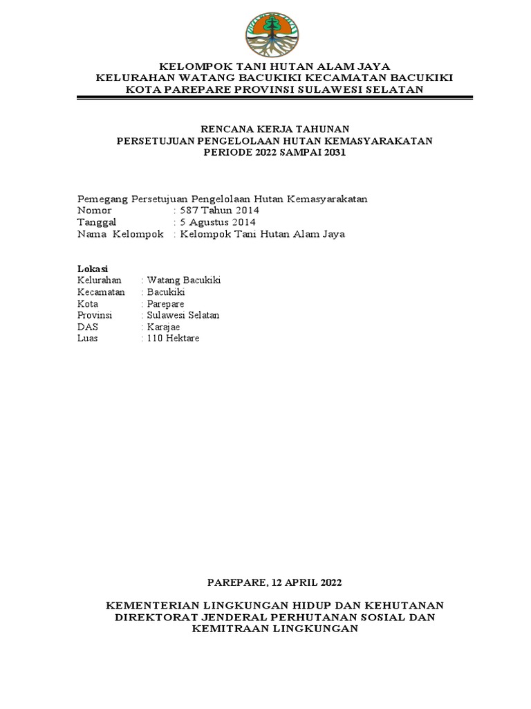 Rencana Kerja Kelompok Tani Hutan Jaya | PDF