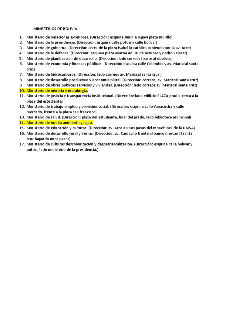 Ministerios de Bolivia PDF