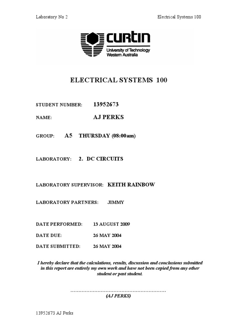Electrical Systems 100 Lab 2 | PDF | Electrical Resistance And ...