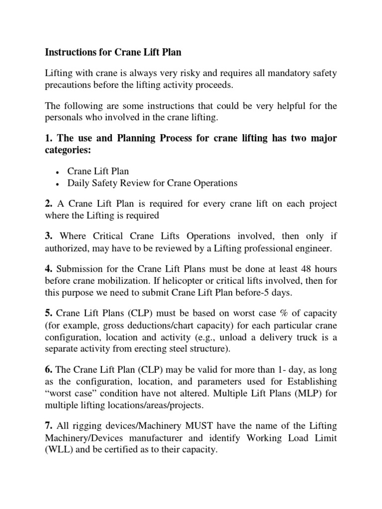 Crane Lift Plan PDF Crane (Machine) Occupational Safety And