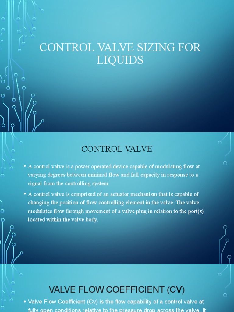 Control Valve Sizing For Liquids PDF Valve Pressure