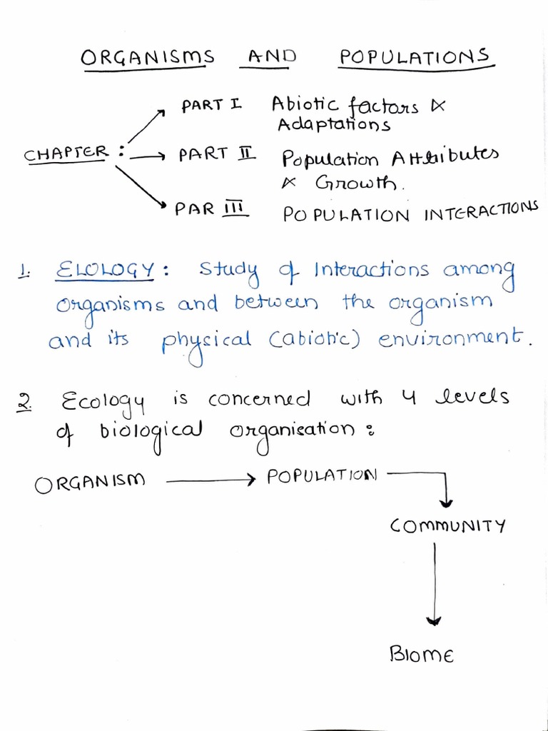 Organisms Populations Handwritten Notes Pdf Organisms Ecology
