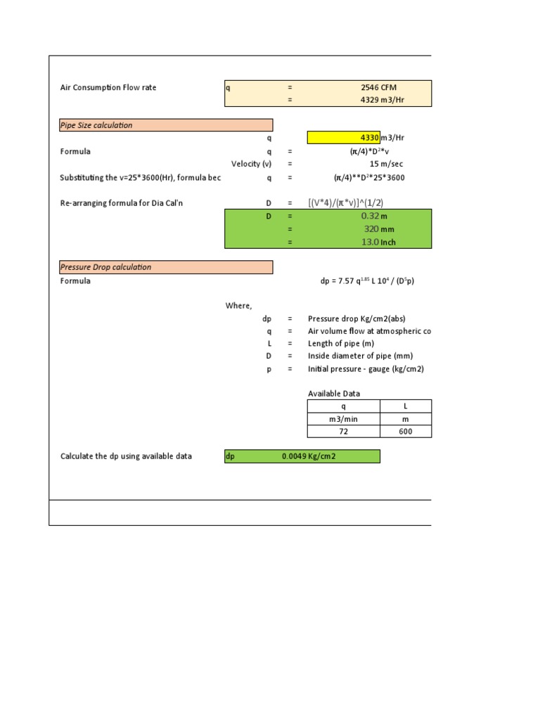 Compressed Air Flow and Pressure Drop Calculations | PDF