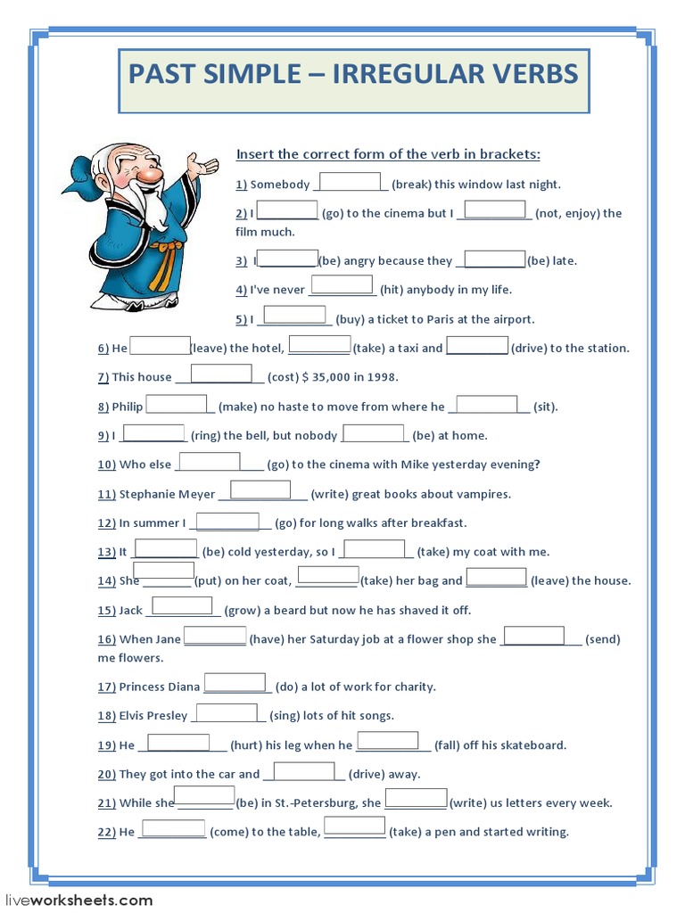 Past Simple - Irregular Verbs: Insert The Correct Form of The Verb in ...