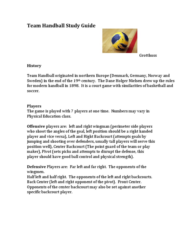 Team Handball Study Guide PDF Basketball Positions Association