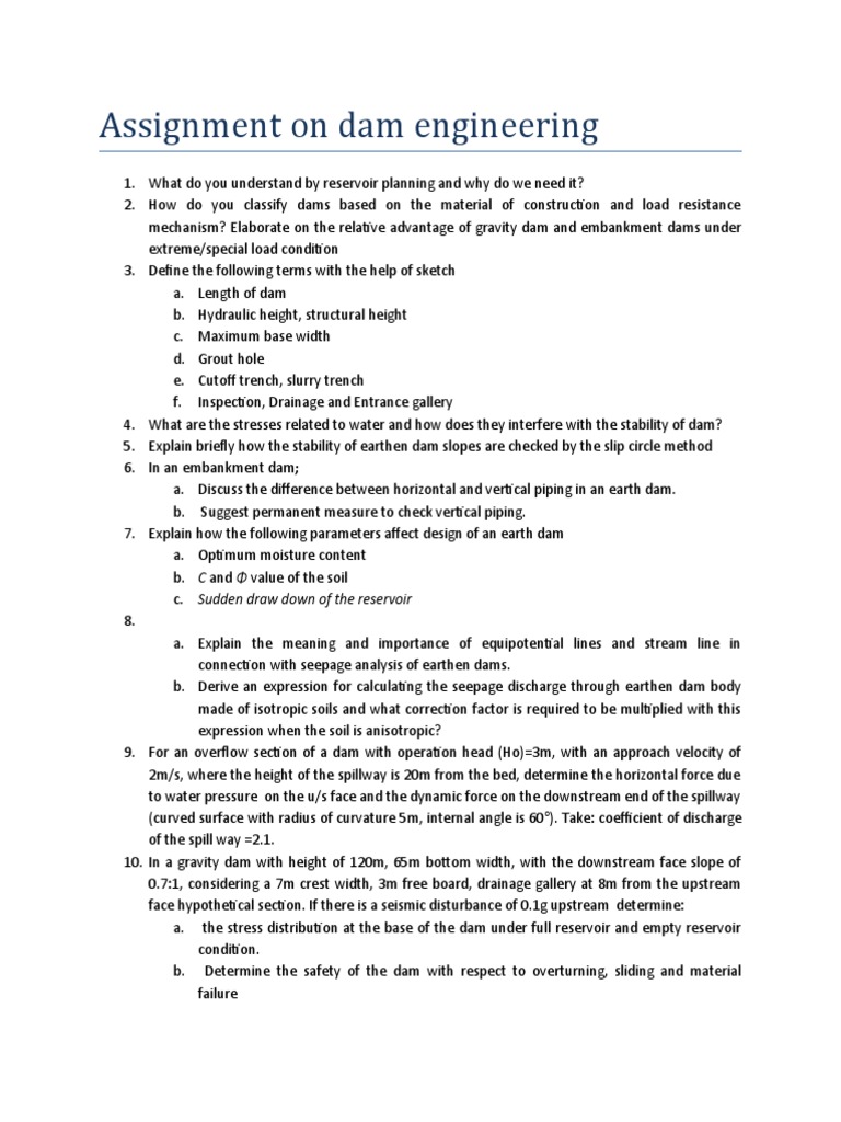 Assignment On Dam Engineering PDF Dam Soil Mechanics