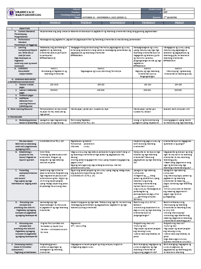 DLL - Epp 4 - Q2 - W1 | PDF