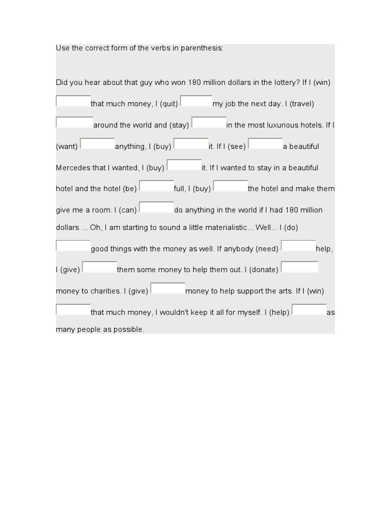 Use The Correct Form of The Verbs in Parenthesis PDF