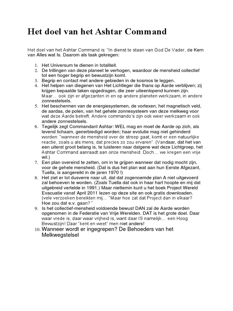 Het Doel Van Het Ashtar Command | PDF