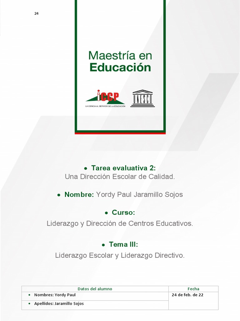 Tarea Evaluativa 2. Liderazgo | PDF | Plan de estudios | Método de ...