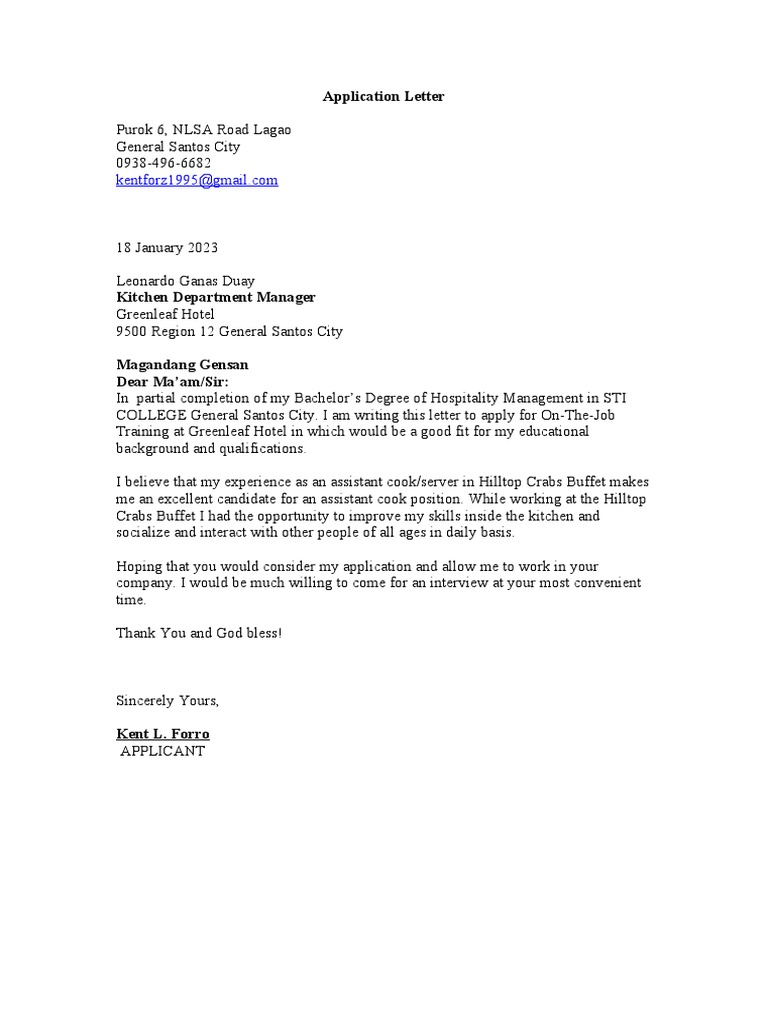 Application Letter Forro | PDF