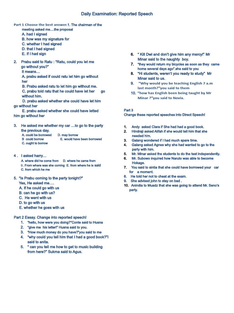 Daily Examination Reported Speech | PDF
