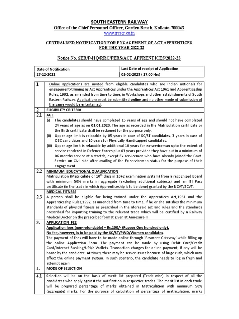 Act Apprentice Notification 2022-23 | PDF | Blood Pressure | Machinist