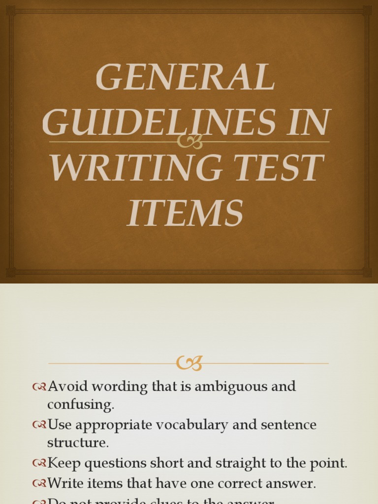 8.2 General Guidelines in Writing Test Items PDF Question