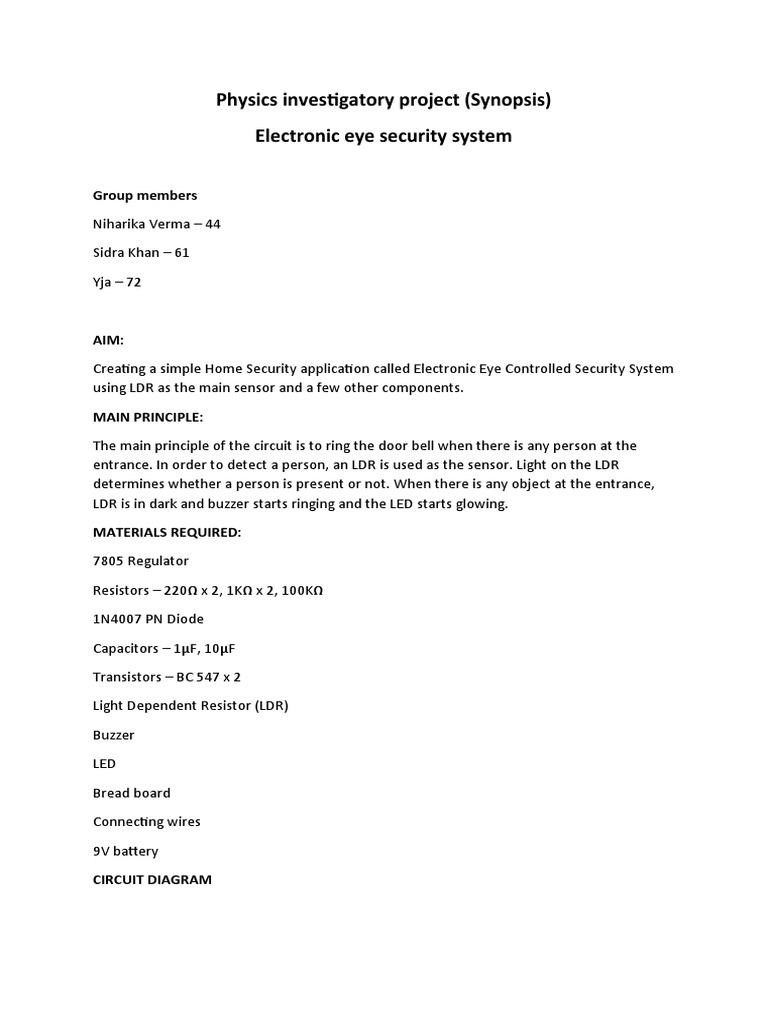 Physics Investigatory Project (Electronic Eye Security System) | PDF ...