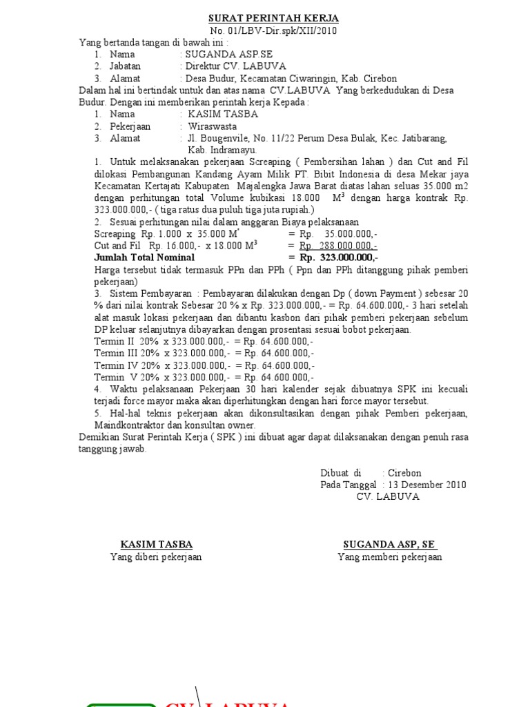 Surat Perintah Kerja & SPKB