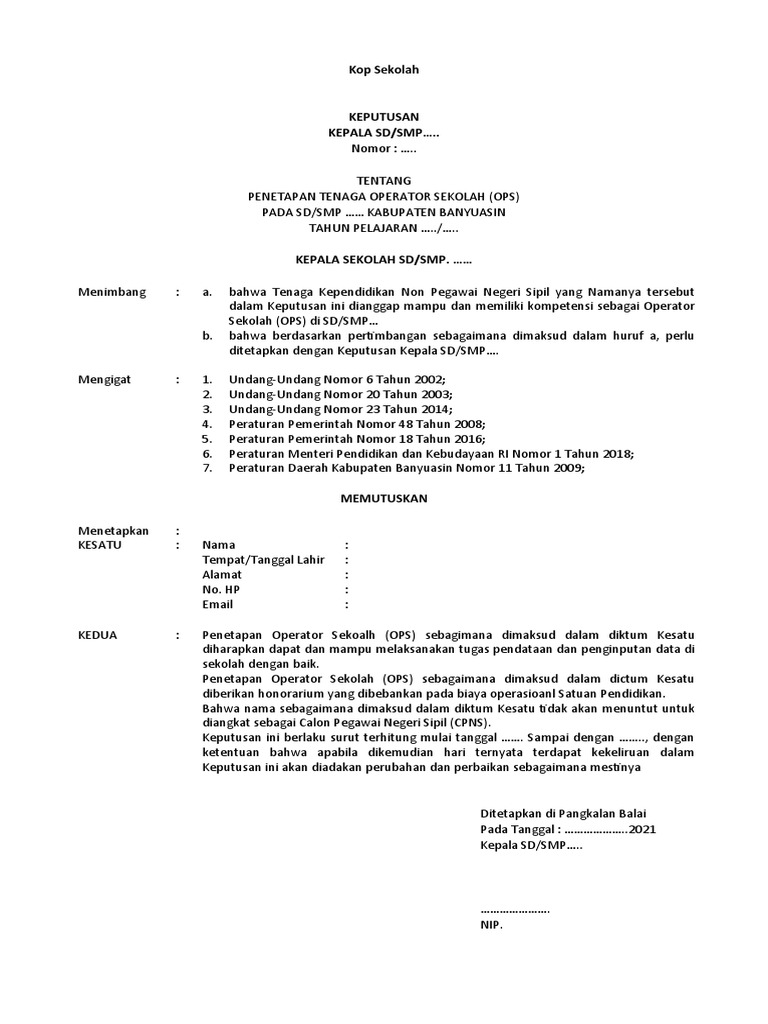Format Sk Operator Dan Permohonan Akun Dapodik Pdf