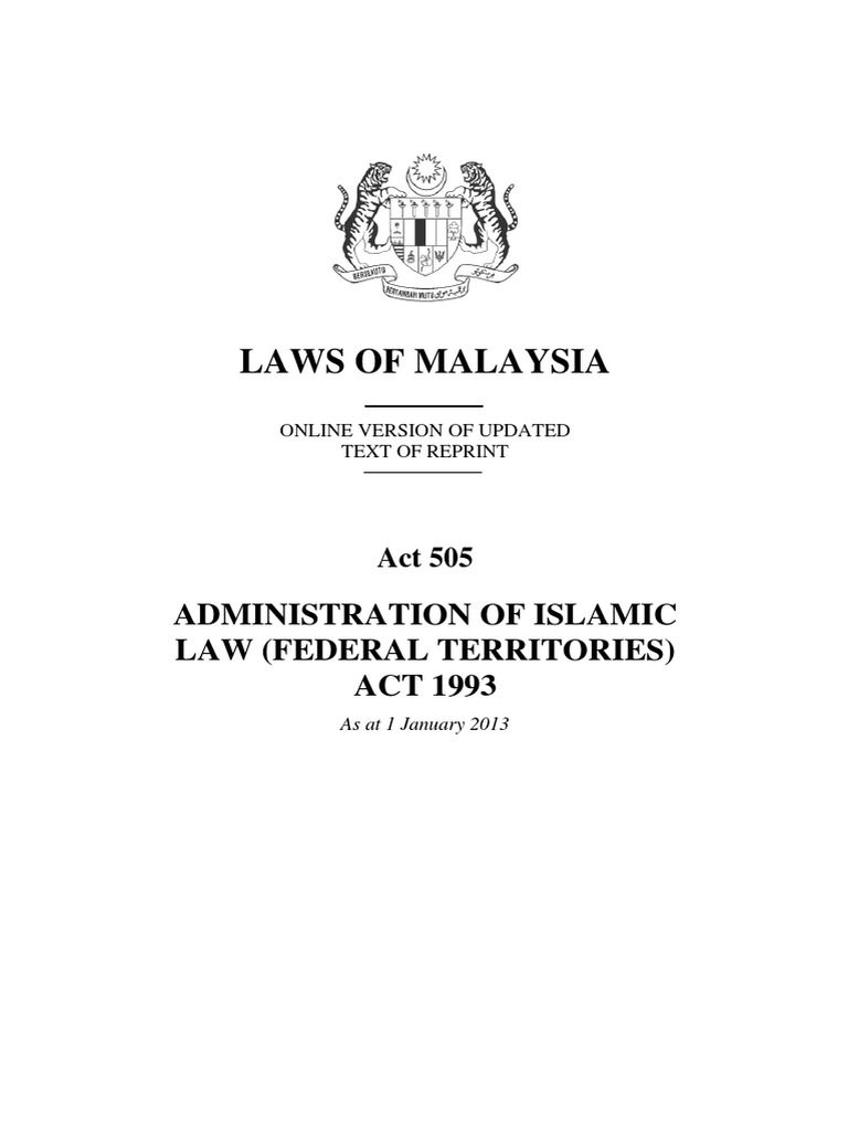 Updated Laws of Malaysia Act on Administration of Islamic Law | PDF