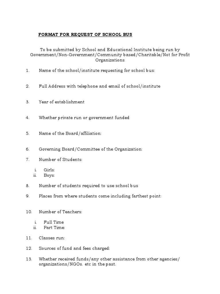 School Bus Facility Request Format | PDF