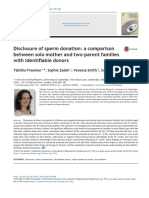 Disclosure of Sperm Donation: A Comparison Between Solo Mother and Two-Parent Families With Identifiable Donors