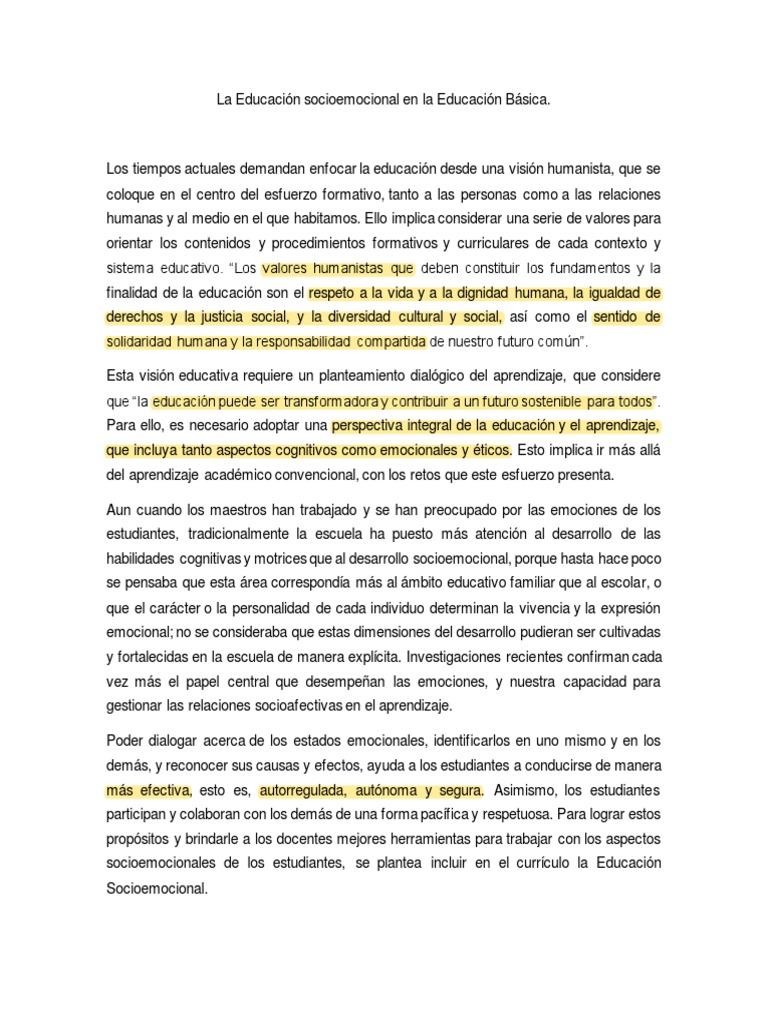 Educación Socioemocional en la Básica | PDF | Las emociones | Aprendizaje