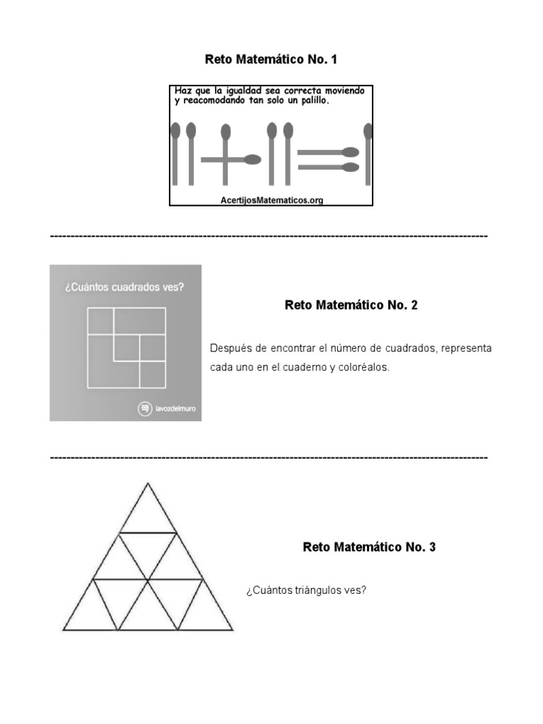 Retos Matemáticos: Cuadrados y Triángulos | PDF | Métodos y materiales ...