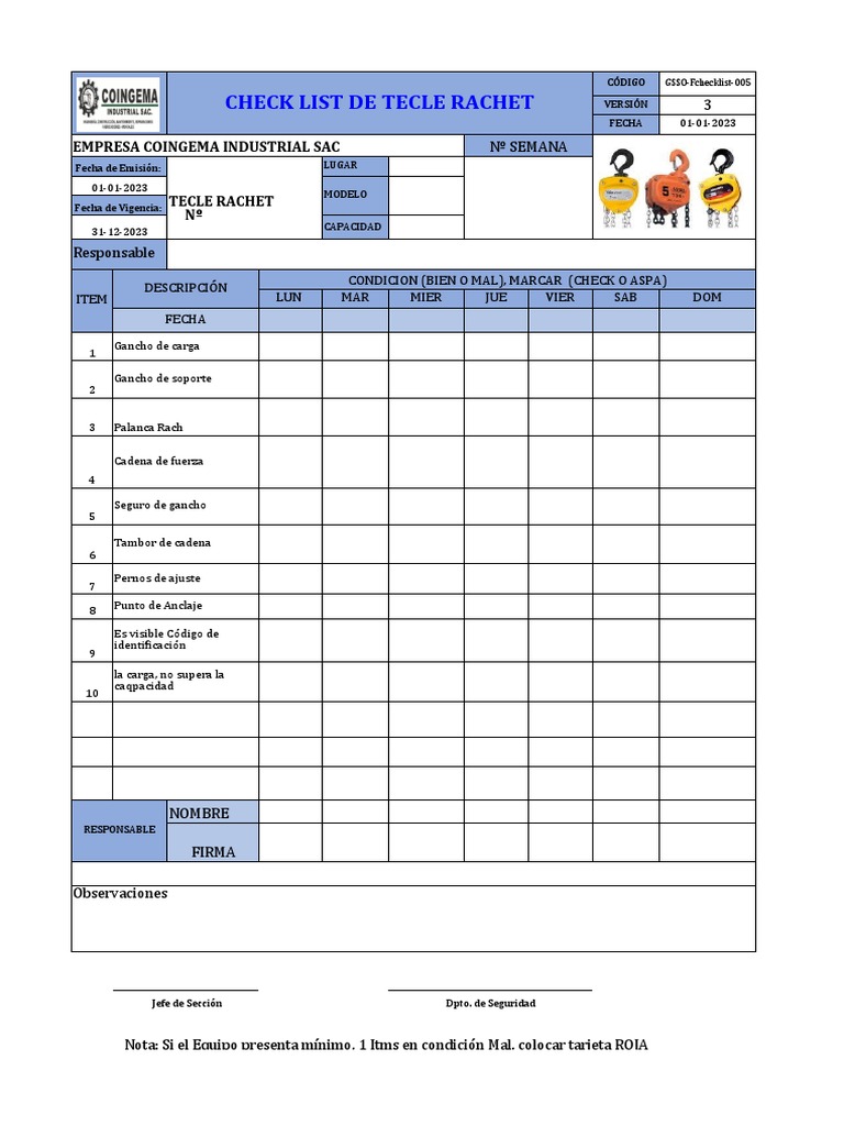 Anexo 5 - Check List de Tecle Rachet | PDF