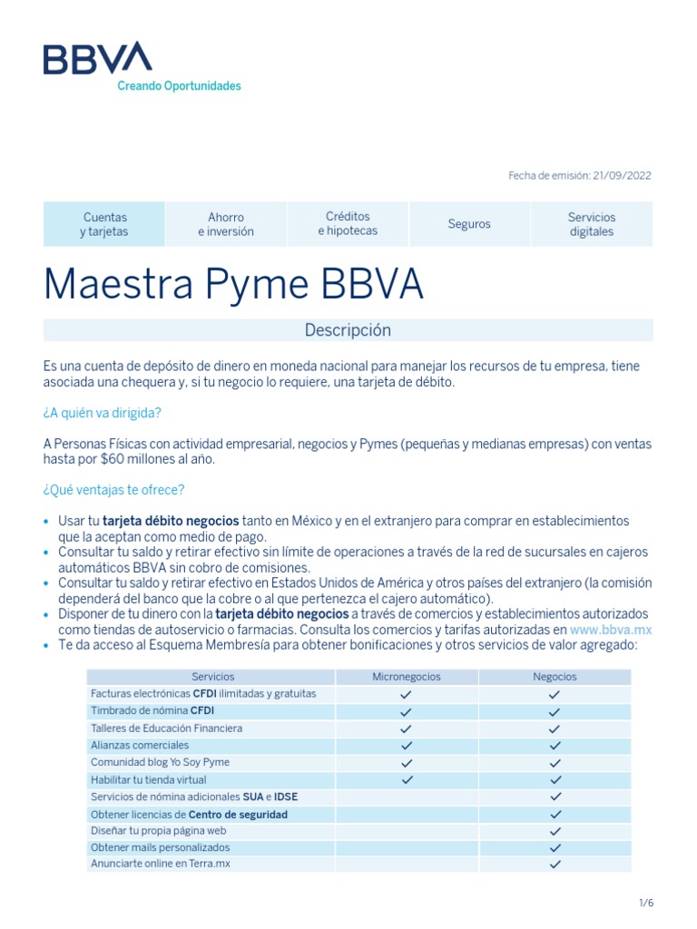 Cuenta Maestra Pyme BBVA: Ventajas y Requisitos | PDF | Tarjeta de ...