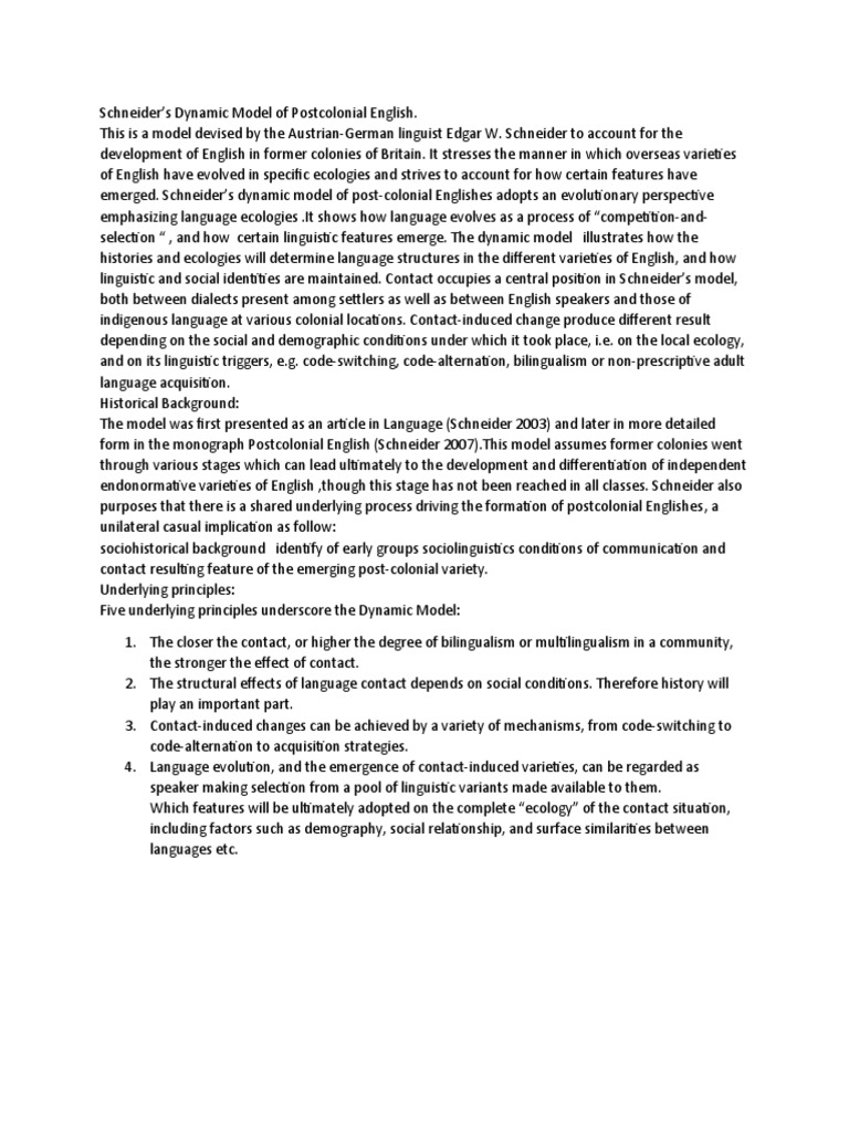 Schneider Dynamic Model PDF Linguistics Multilingualism
