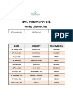 Holiday Calender 2023 Domestic