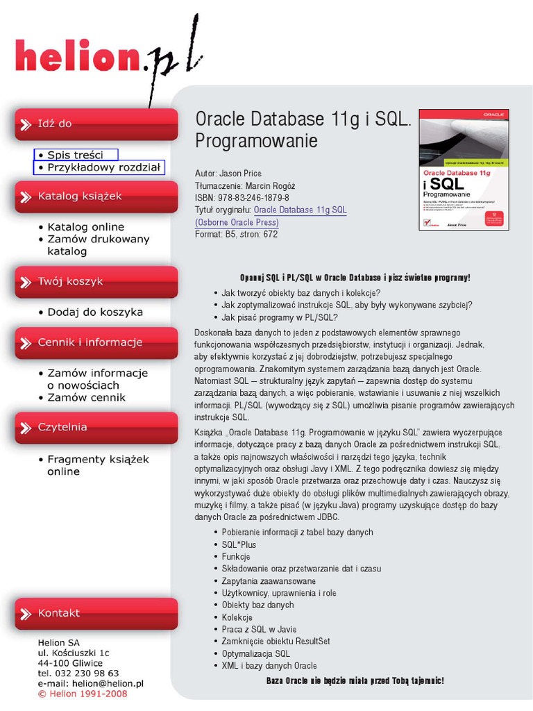 Oracle Database 11g I SQL. Programowanie | PDF