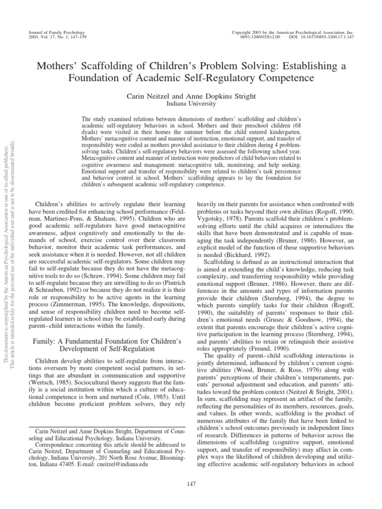 Neitzel 2003 PDF Metacognition Emotional Self Regulation