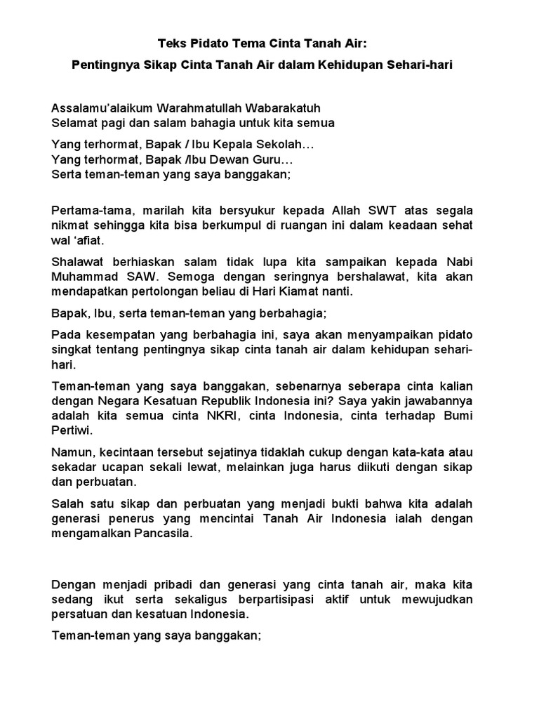 Teks Pidato Tema Cinta Tanah Air | PDF