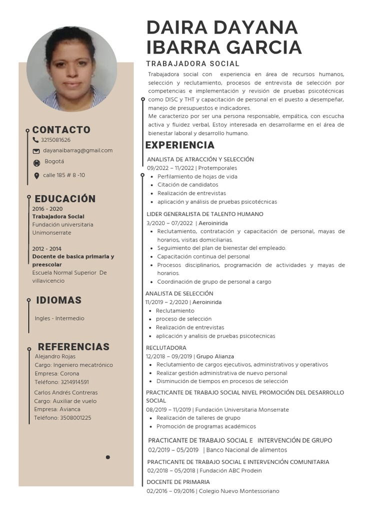 Perfil Profesional de Dayana Ibarra | PDF | Trabajo Social | Reclutamiento