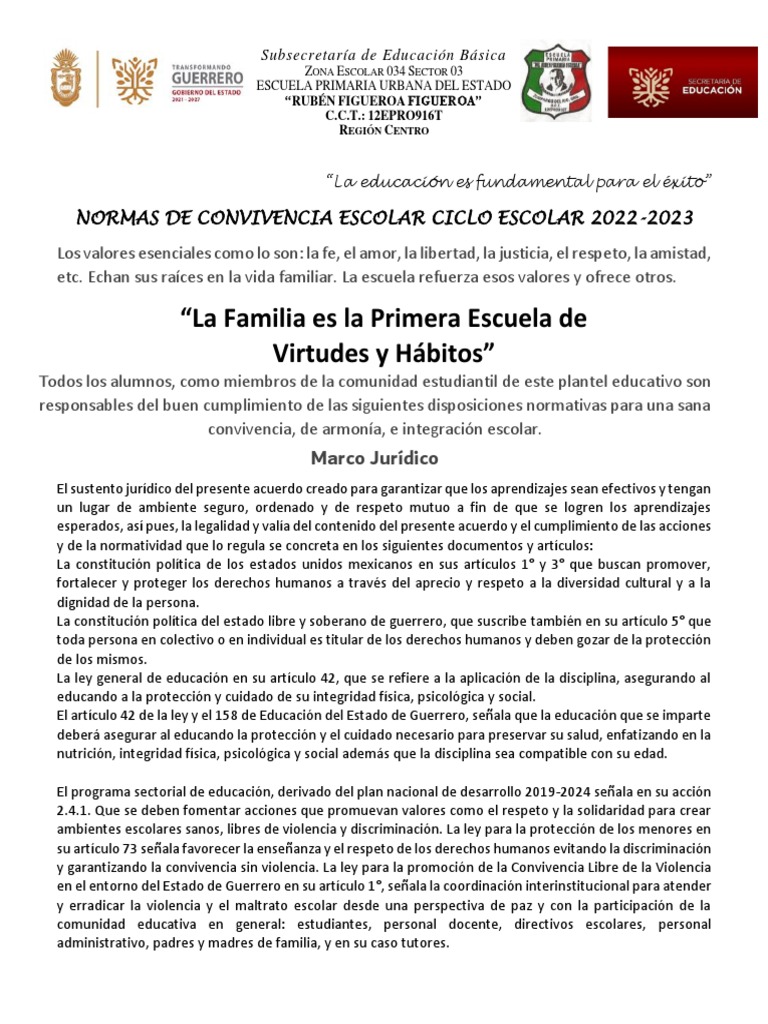 Normas de Convivencia Escolar 2022-2023 | PDF | Relaciones personales ...