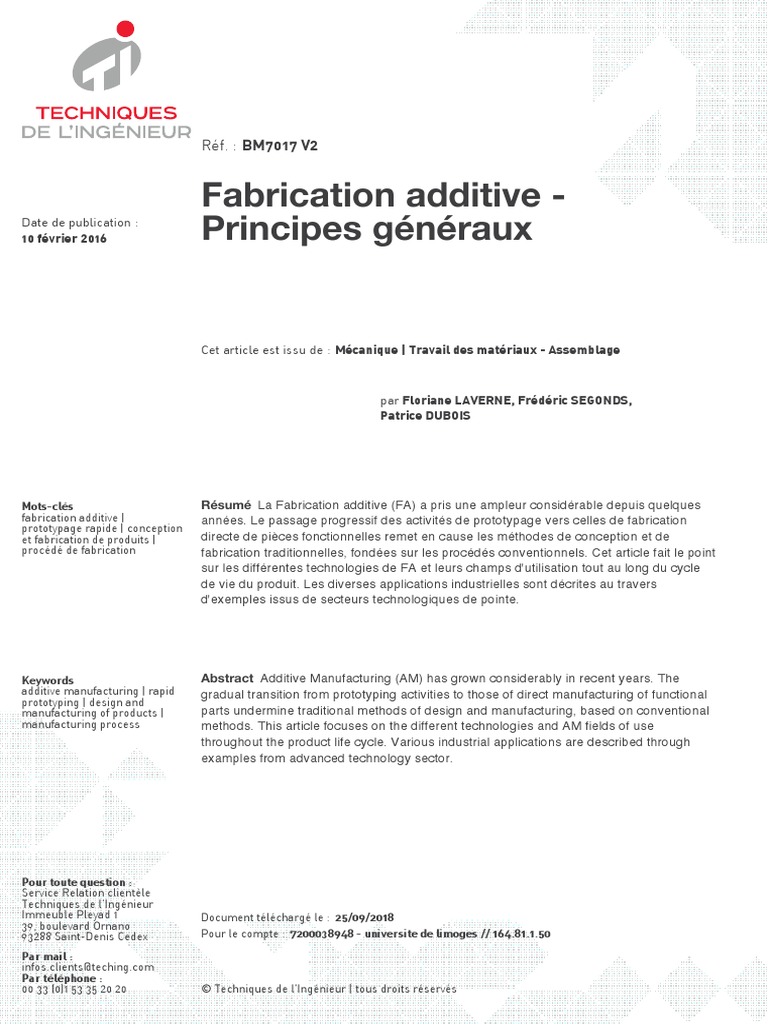 Fabrication Additive TI | PDF | Impression 3D | Secteur secondaire de l ...