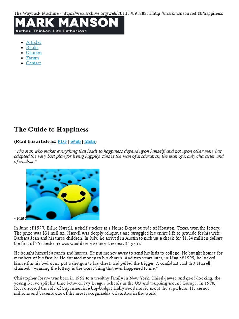 The Guide To Happiness Mark Manson Pdf Happiness Self Esteem