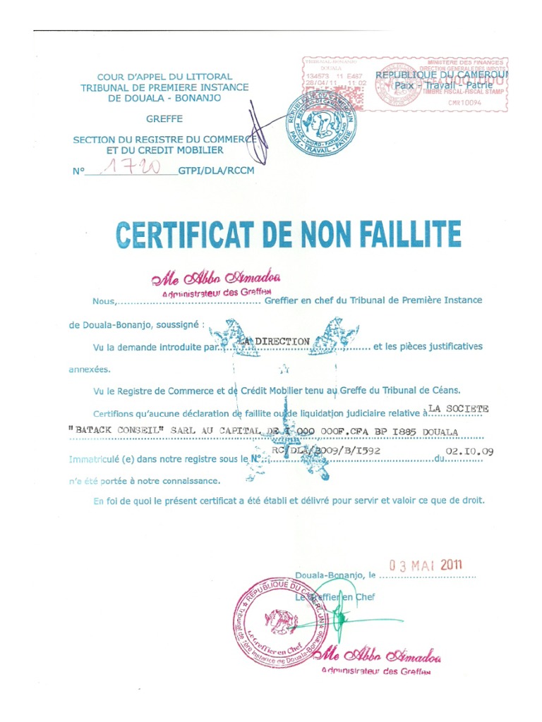 Certificat Non Faillite PDF