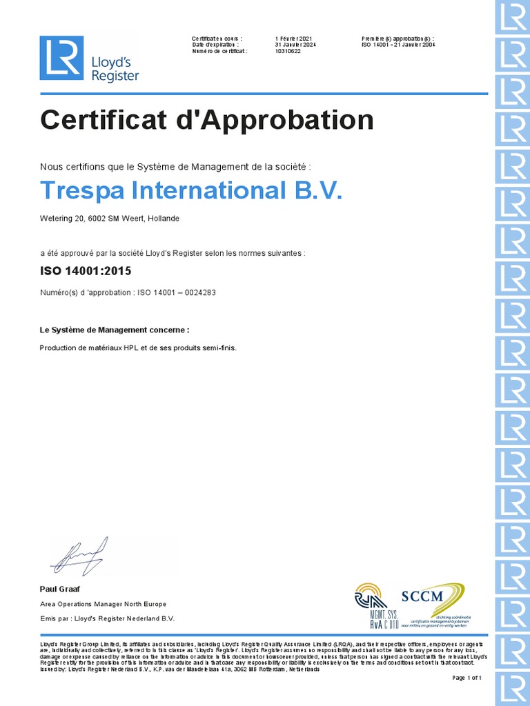 Trespa International ISO 14001 Certificate | PDF | Business | Finance ...