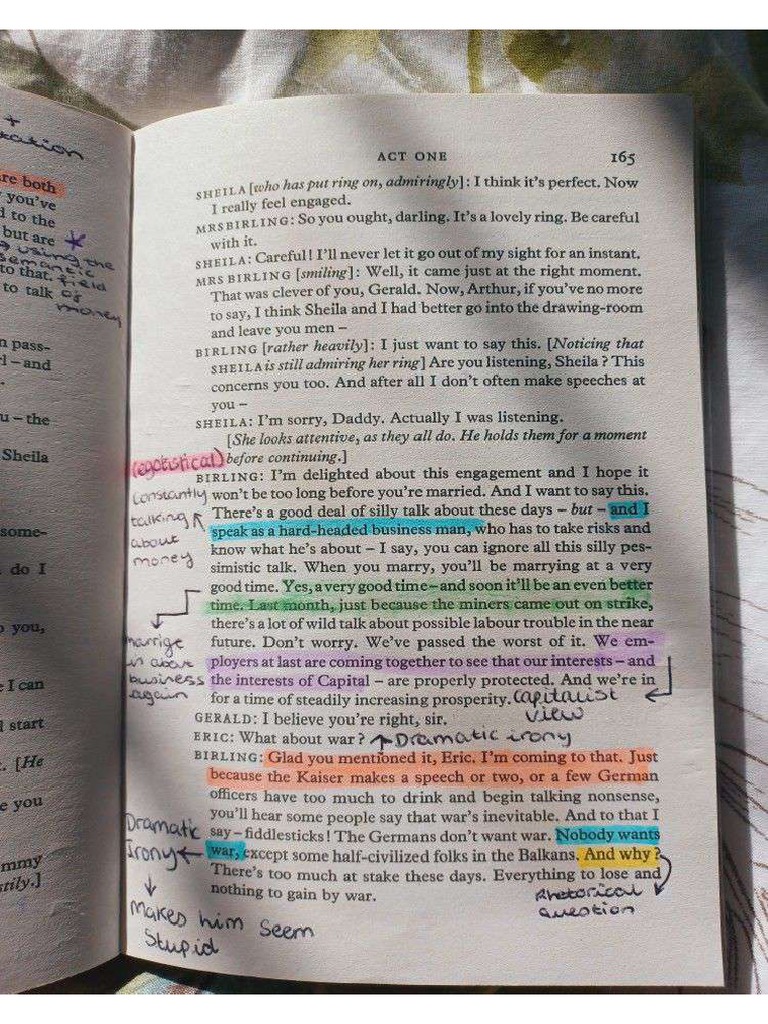 An Inspector Calls Annotations Act 1 Stage Directions Annotations