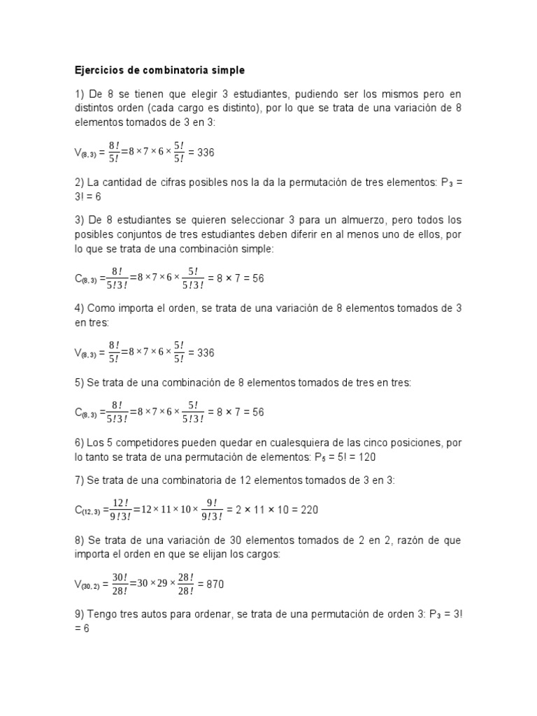 Ejercicios de combinatoria simple para primaria | PDF