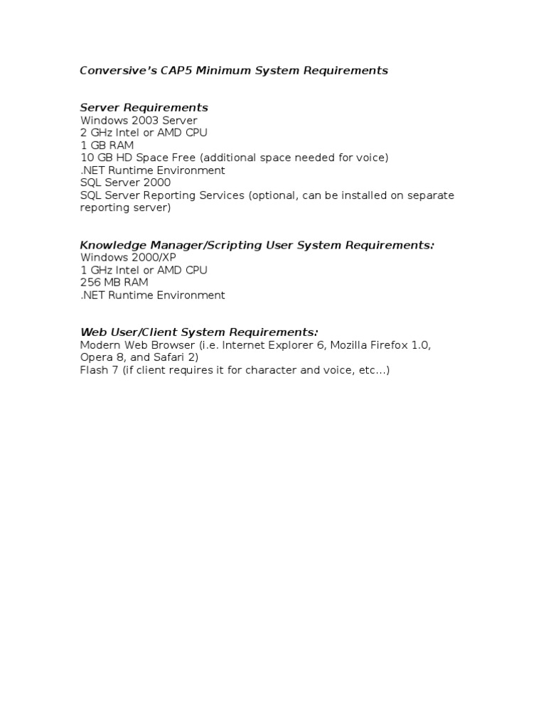 Conversive CAP5 System Requirements Guide | PDF